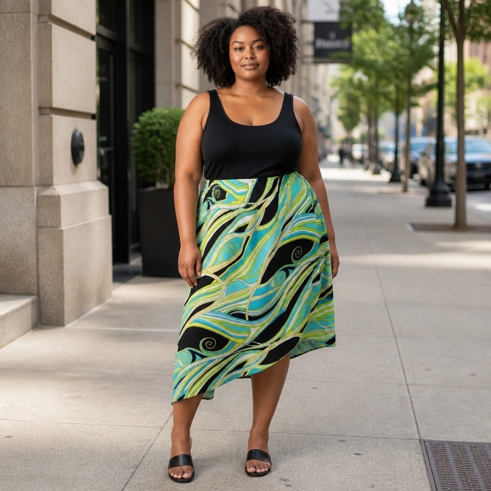 Giorgio‎ Fiorlini Multicolor Swirl Skirt Asymmetrical Hem Women's 22/24W Fun